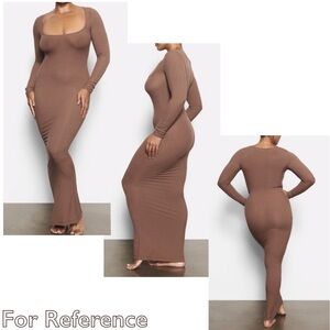 Skims Brown Ribbed Long Sleeve Dress